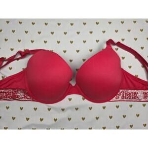 Victorias Secret PINK Red 32DD Logo Strap Bra Wear Everywhere Push Up